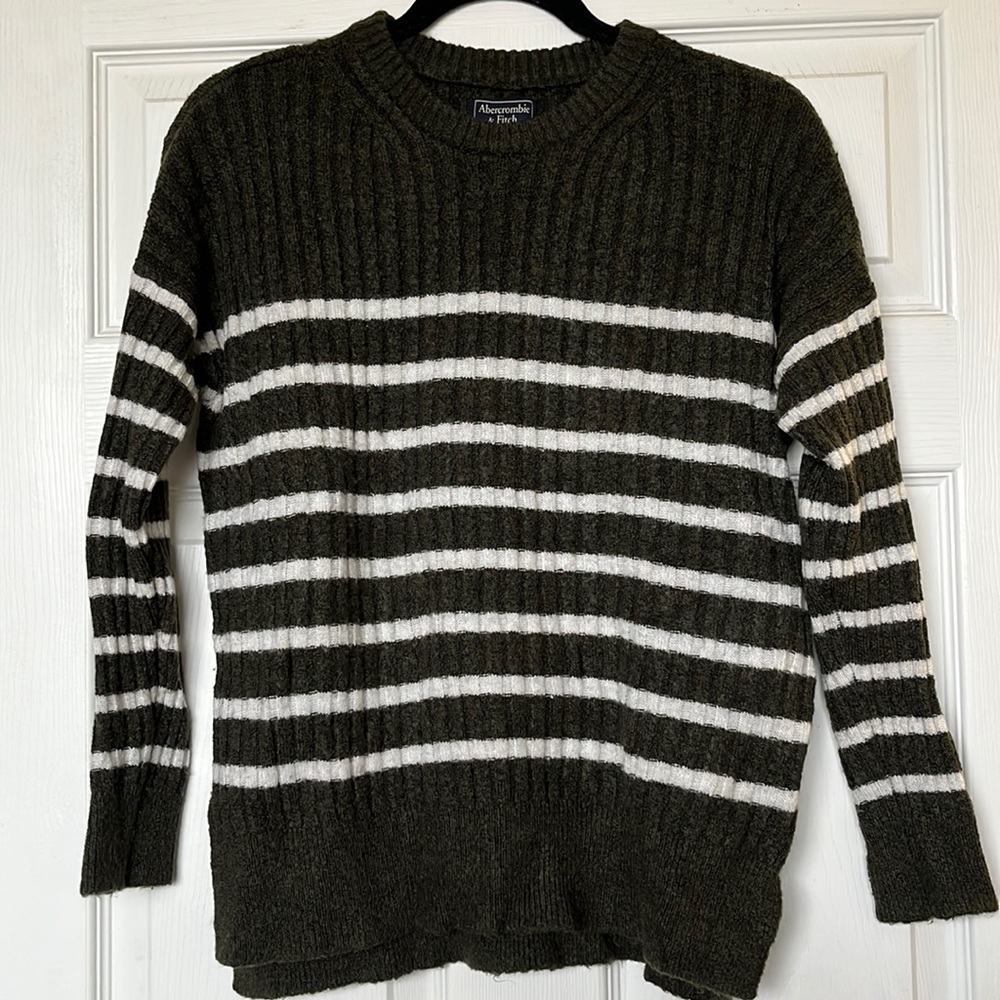 Forest Green and White Striped Sweater